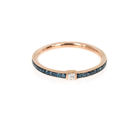 Half Eternity Blue Diamonds Ring with a Center Princess Cut Diamond