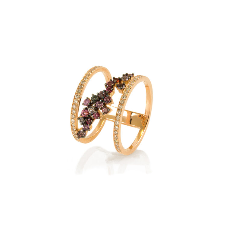 Rose Gold 18k Ring with Multi-Colour Spinels and White Diamonds