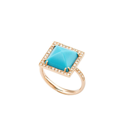 Square cabochon Turquoise and pave Diamond Ring