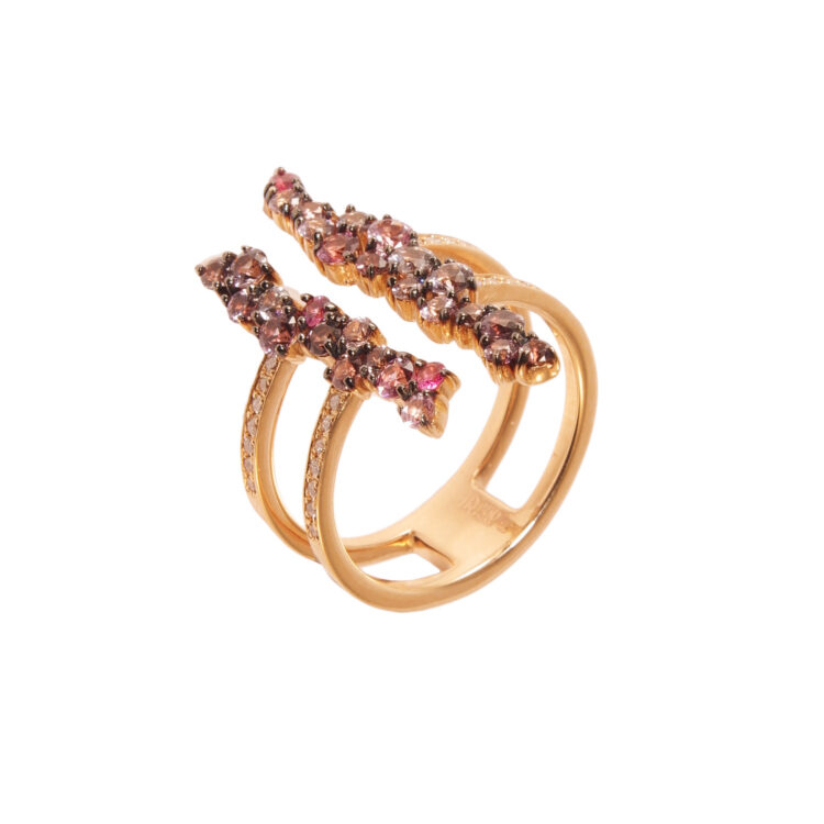Two-Rows Multi-Colour Spinels and Diamonds Ring