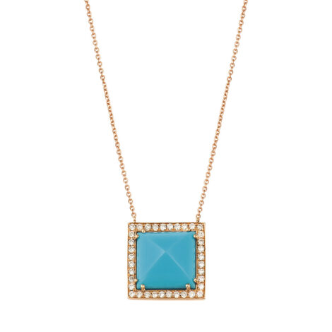 Square cabochon Turquoise and pave Diamond Necklace.