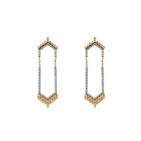 Two Lines Statement Earrings with Brown And White Brilliant Cut Diamonds