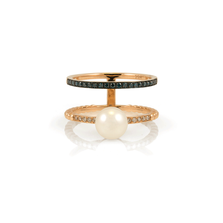 Double Diamond Ring with Pearl