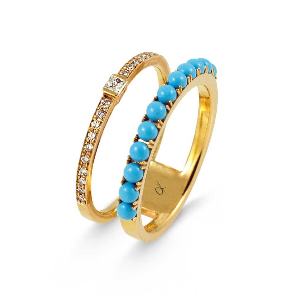 Double Turquoise Diamond Ring